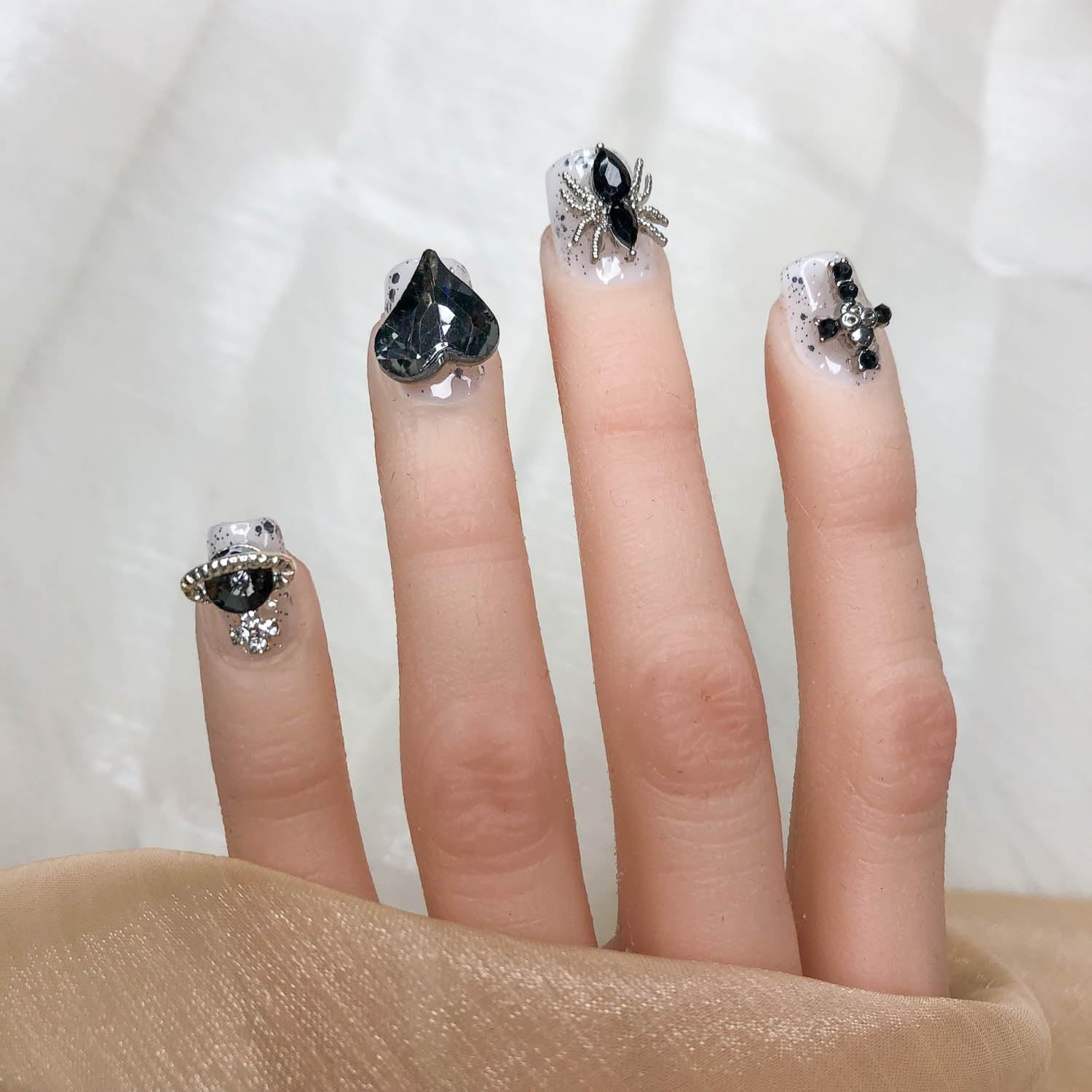 GGDDSHA Short Press On Nails – Midnight Stardust Gradient Handmade Nail Art