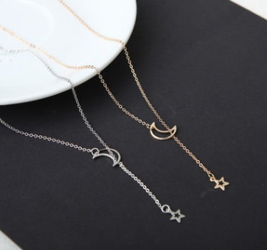 Simple Moon & Star Necklace – Short Clavicle Chain Jewelry
