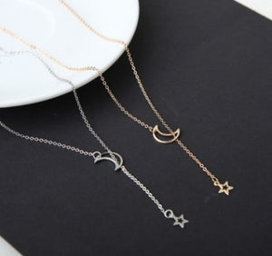 Simple Moon & Star Necklace – Short Clavicle Chain Jewelry