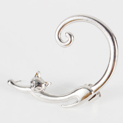 Punk Style Cat Earring – Black Stud with Ear Cuff for Women