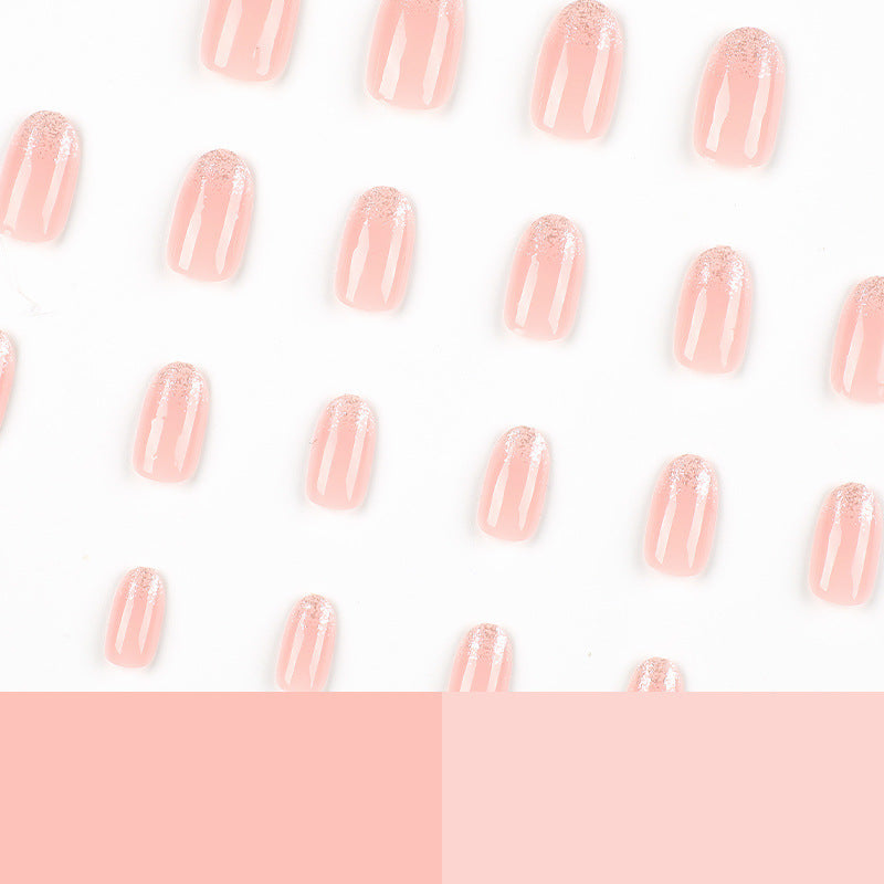Short Oval Glitter French Nails – Ready-to-Wear Finished Nail Set