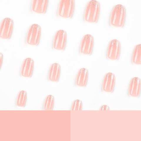 Short Oval Glitter French Nails – Ready-to-Wear Finished Nail Set