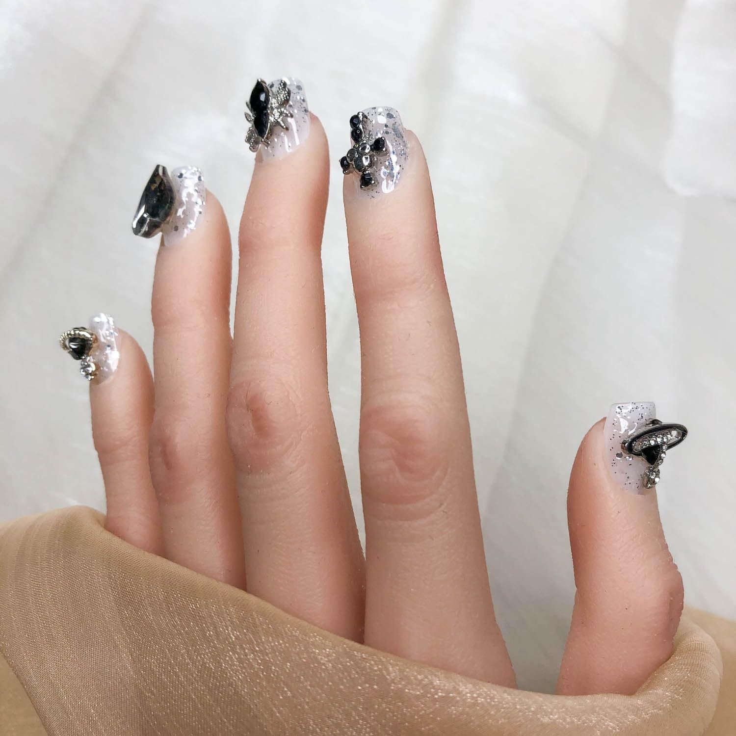 GGDDSHA Short Press On Nails – Midnight Stardust Gradient Handmade Nail Art