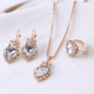 Water Drop Rhinestone Necklace, Earrings & Ring Set – Elegant Jewelry