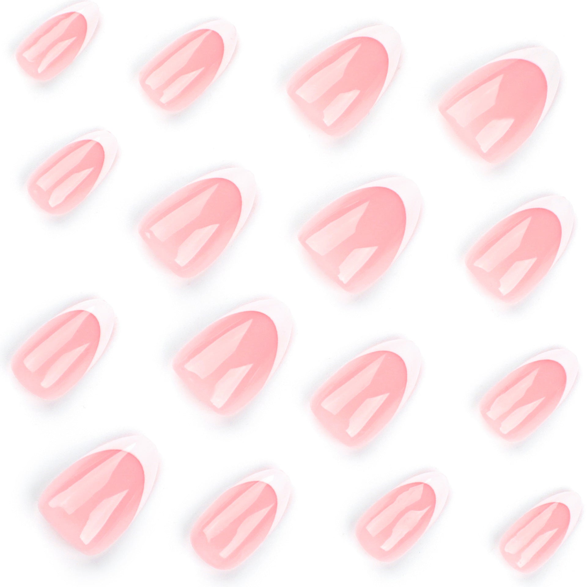 Multiple pink nail polish samples on a white background