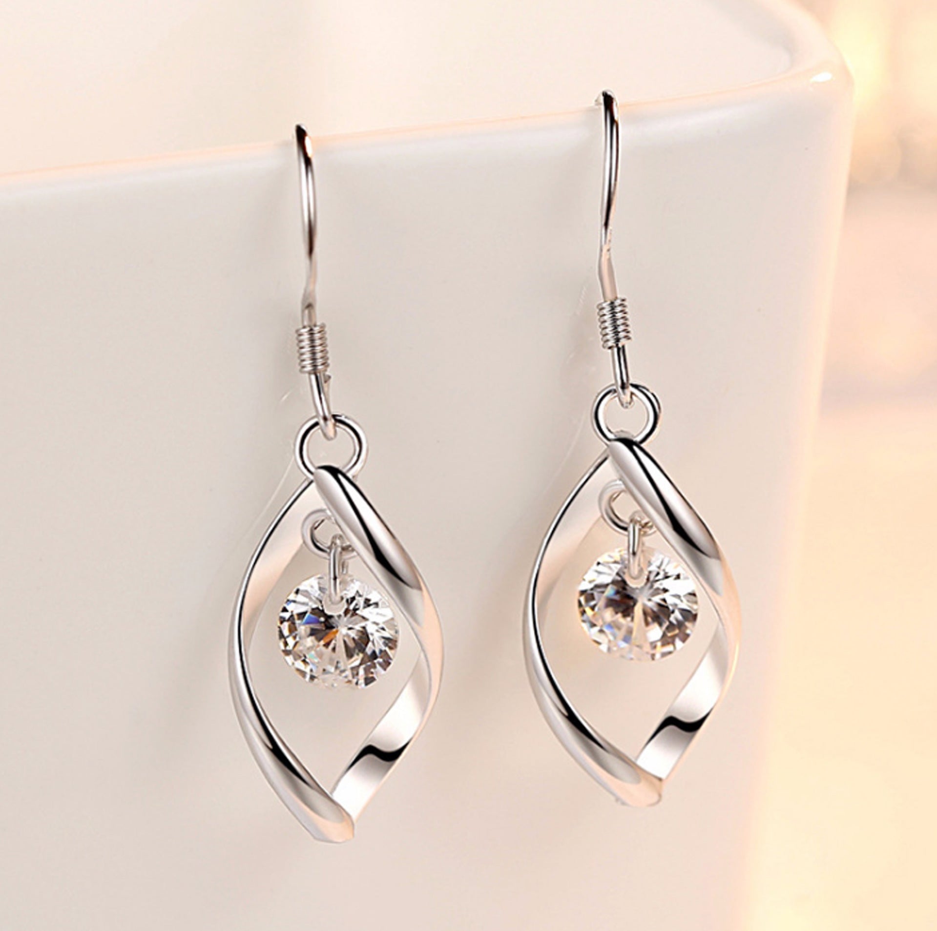 Zircon Reduction Silver Earrings – Elegant Shiny Women’s Jewelry