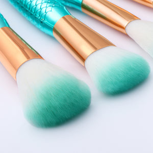 11pcs Makeup Brushes Kit – Mermaid Foundation & Eyebrow Set