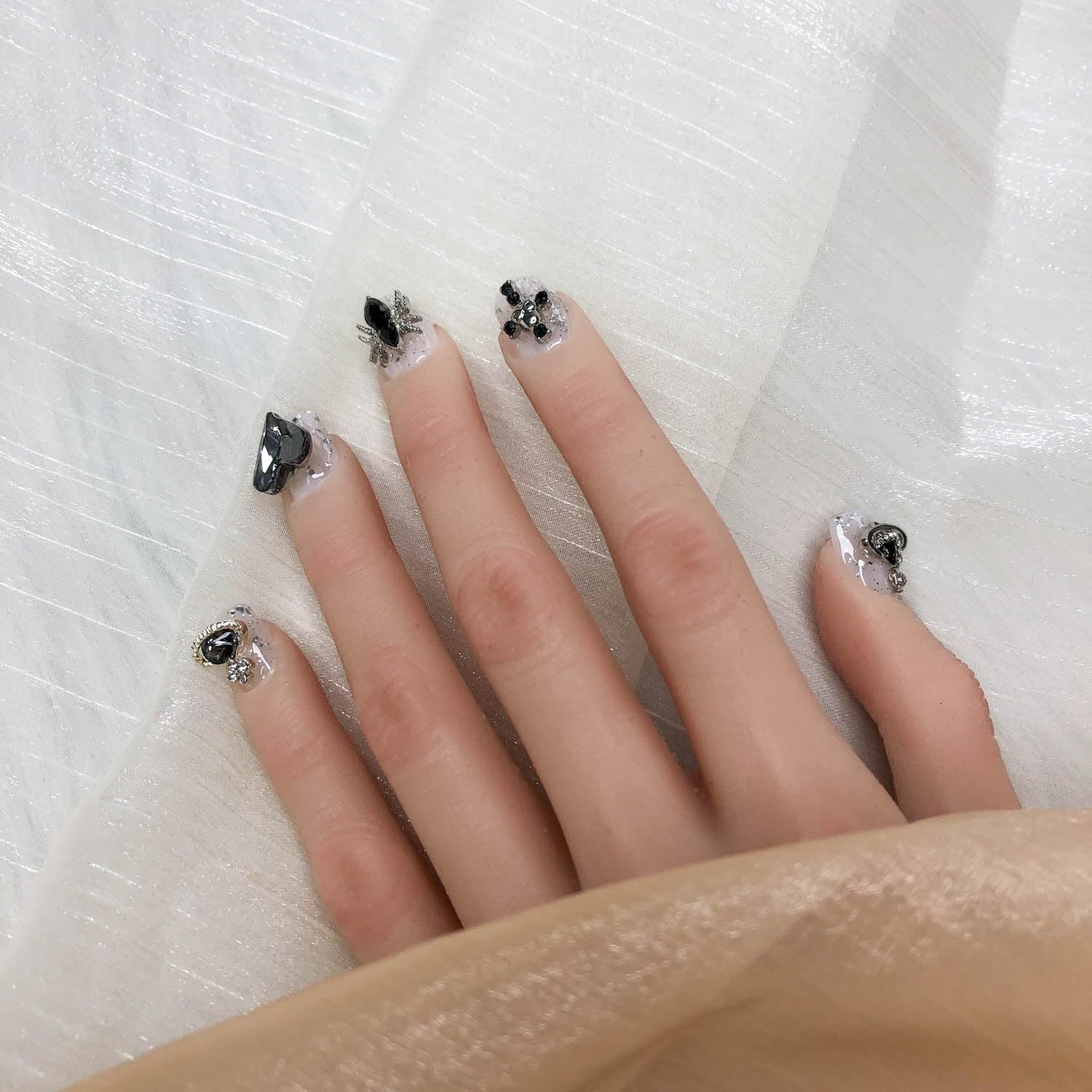 GGDDSHA Short Press On Nails – Midnight Stardust Gradient Handmade Nail Art