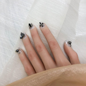 GGDDSHA Short Press On Nails – Midnight Stardust Gradient Handmade Nail Art