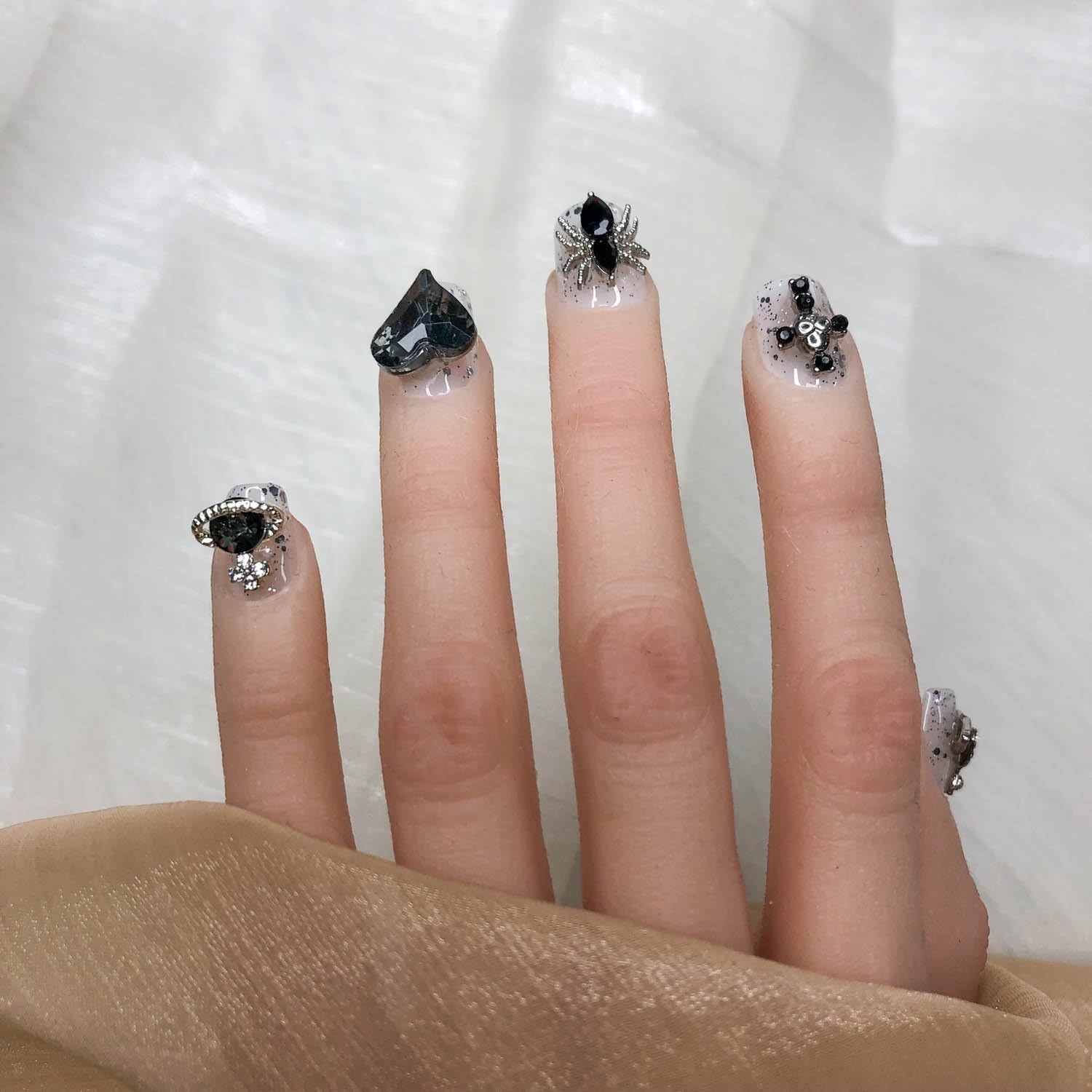 GGDDSHA Short Press On Nails – Midnight Stardust Gradient Handmade Nail Art