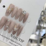 Handmade Long Ice-Transparent False Nails – 3D Butterfly Hand-Painted Design