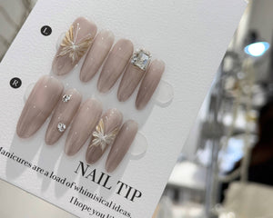 Handmade Long Ice-Transparent False Nails – 3D Butterfly Hand-Painted Design