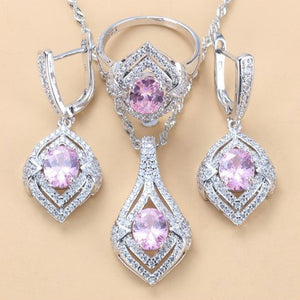 Gem-inlaid Pendant Earrings Necklace Ring Ladies Three-piece Set