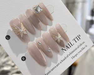 Handmade Long Ice-Transparent False Nails – 3D Butterfly Hand-Painted Design