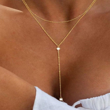 Y Shaped Zircon Double Layer Necklace