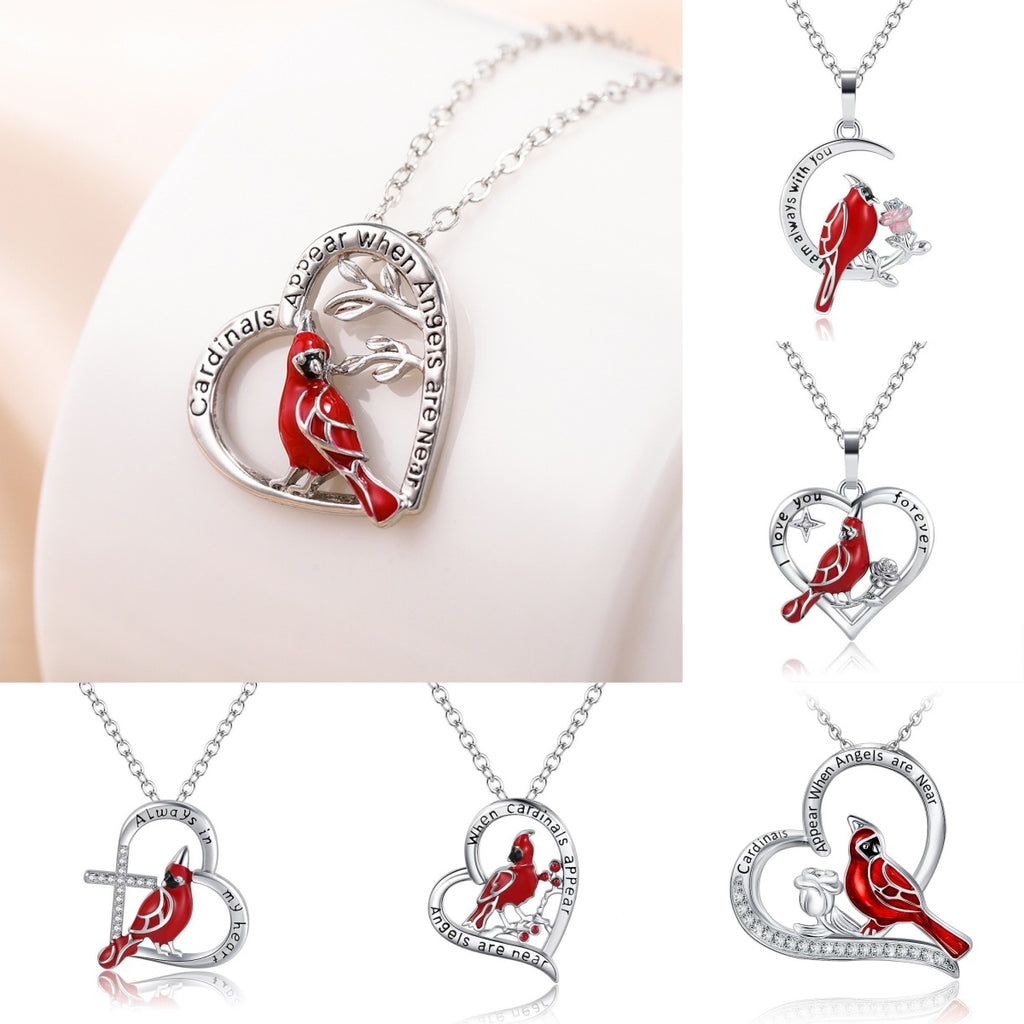 Creative Heart-Shaped Cardinal Pendant Necklace – Party & Gift Jewelry