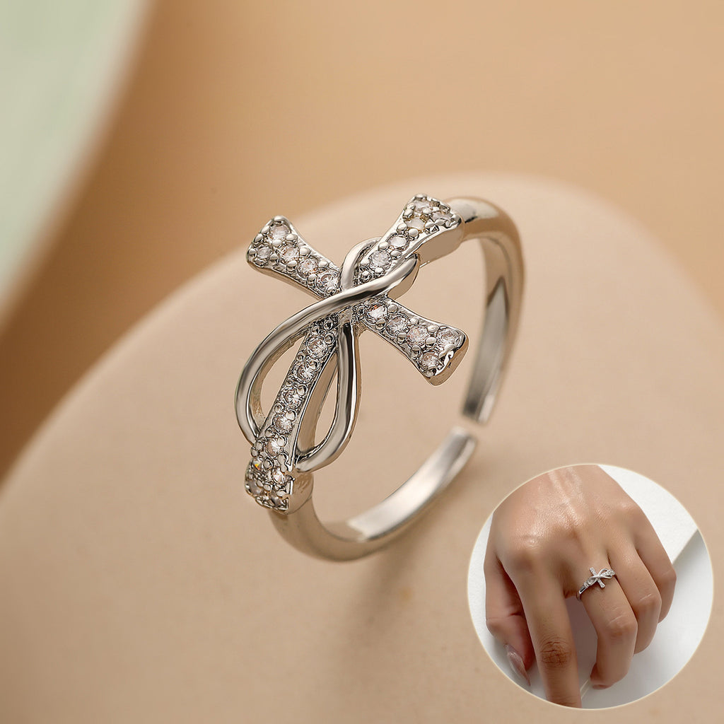 Simple Color Matching Copper Cross Ring – Fashion Jewelry for Women