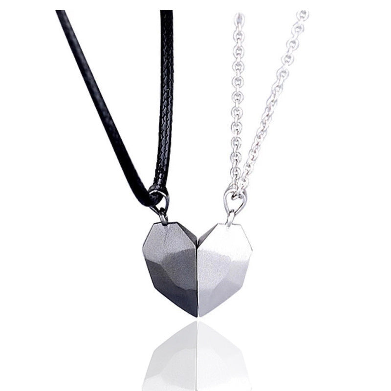 Minimalist Heart Pendant Necklace – Magnetic Couple Jewelry Gift