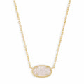 Gold necklace with a white pendant on a white background