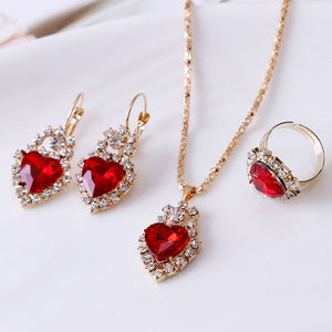 Water Drop Rhinestone Necklace, Earrings & Ring Set – Elegant Jewelry