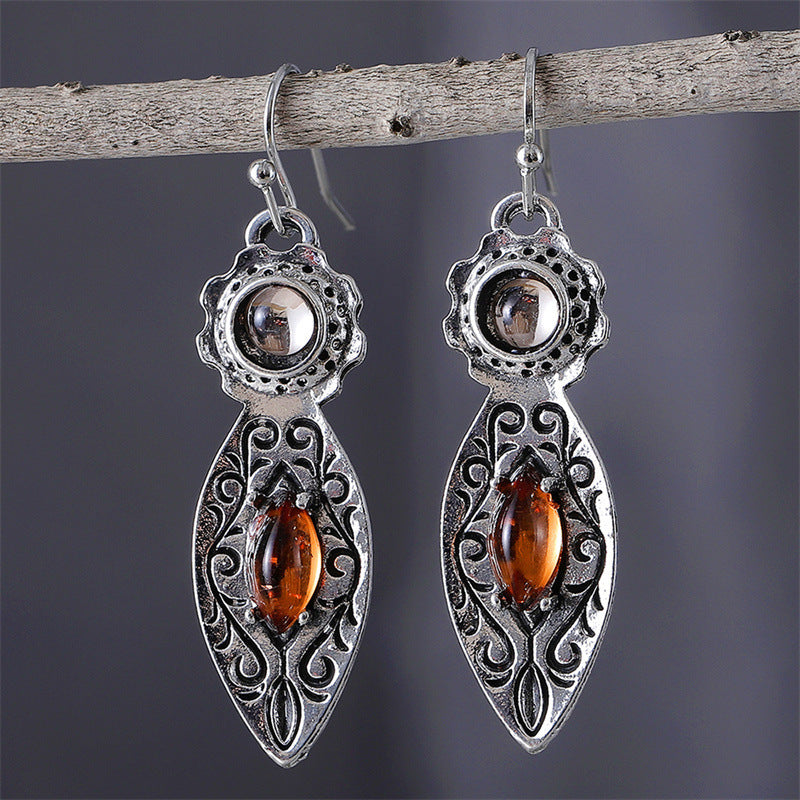 European & American Retro Two-tone Gemstone Earrings – Vintage Jewelry