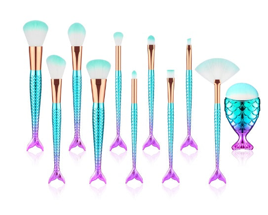 11pcs Makeup Brushes Kit – Mermaid Foundation & Eyebrow Set