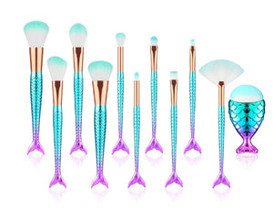 11pcs Makeup Brushes Kit – Mermaid Foundation & Eyebrow Set